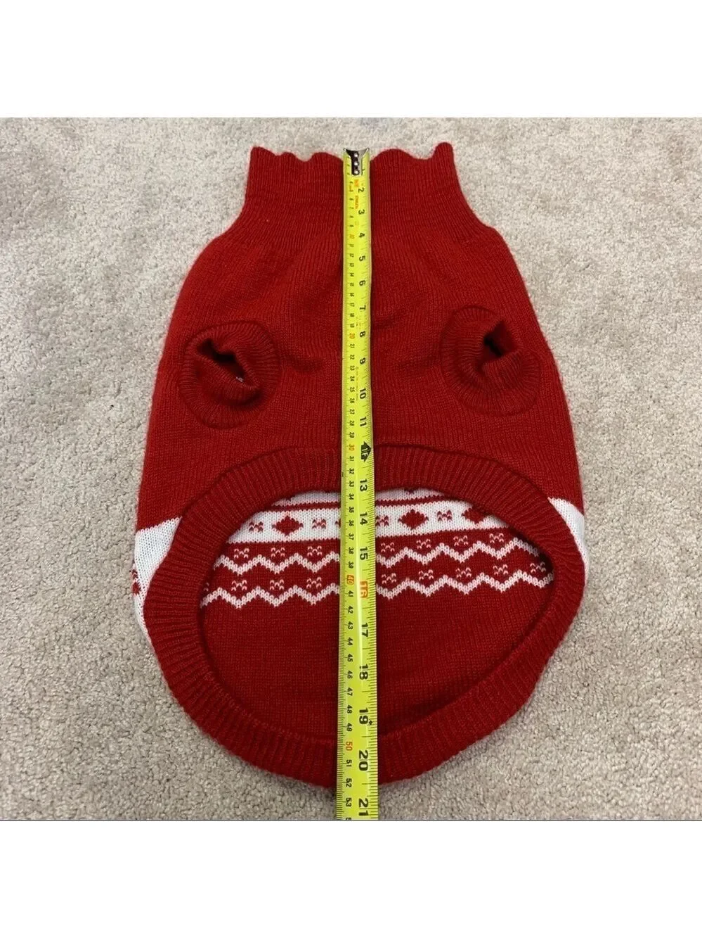 Small breed dog red white snowflake knit turtleneck sweater size large